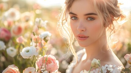 The bride's radiant smile in a sea of flowers