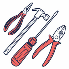 Vector illustration of appliance repair tools set, isolated on white background