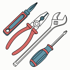 Vector illustration of appliance repair tools set, isolated on white background