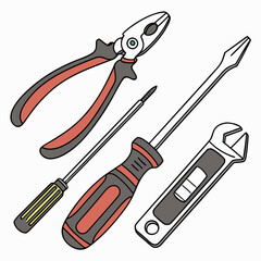 Vector illustration of appliance repair tools set, isolated on white background