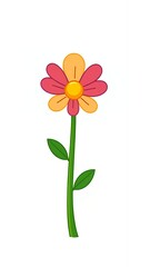 Colorful Cartoon Flower Illustration Single Bloom Botanical Design Element