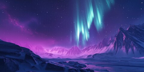 Fototapeta premium A stunning Arctic landscape with vibrant northern lights dancing in the night sky