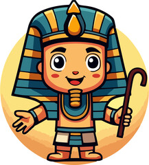 Adorable Cartoon Pharaoh with Staff – Cute Ancient Egyptian Character for Kids and Educational Designs