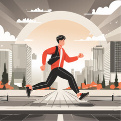 Running Man in Futuristic City Park