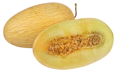 Fresh melon halves cut out isolated transparent background