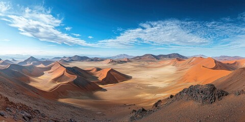 Fototapeta premium A stunning top-down shot of a vast desert with dunes in different hues stretching into the horizon