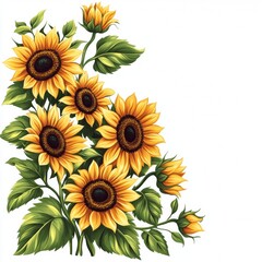 Naklejka premium vibrant sunflower bouquet corner design