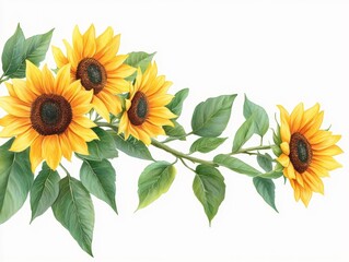 Naklejka premium watercolor sunflowers branch isolated on white