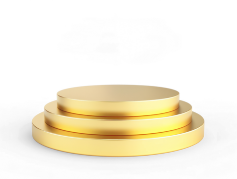 golden color empty big podium, on white background on transparency background