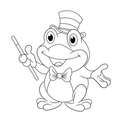 Playful Baby Frog in a Tiny Black Tuxedo and a Mini Hat Coloring Page
