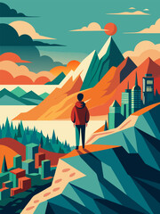 Fototapeta premium Contemplating the City from a Mountaintop. A Sunset View
