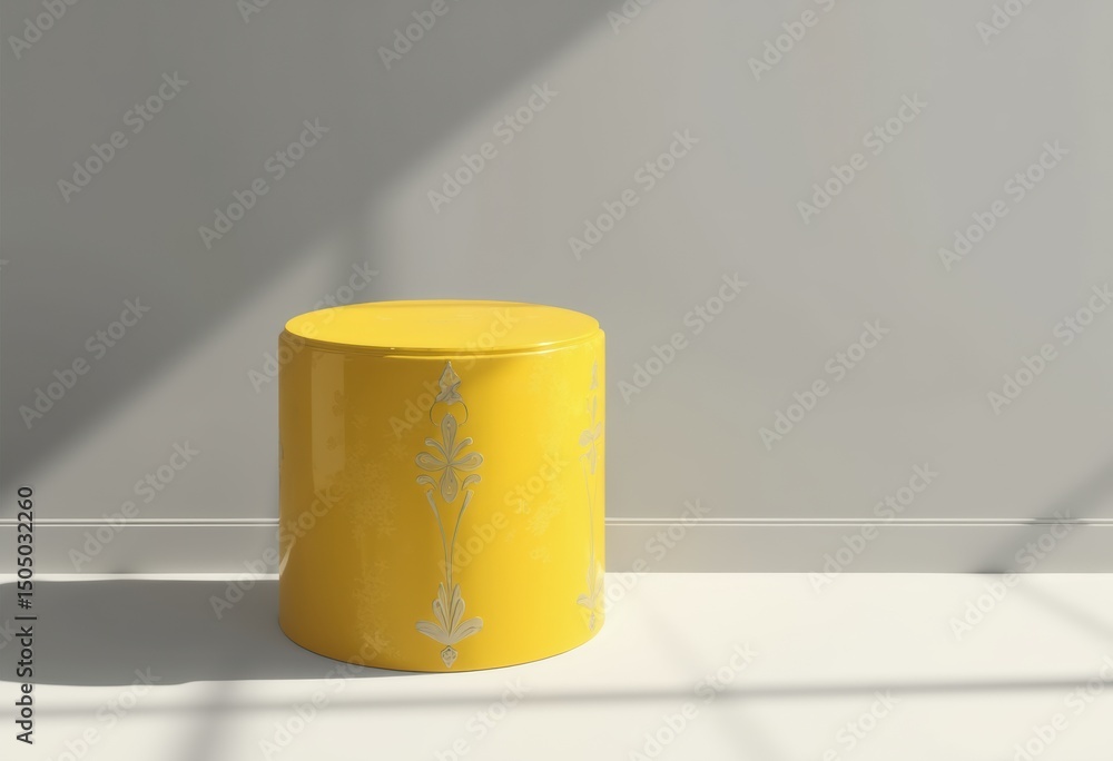 Poster empty yellow corner pedestal with soft shadows creating a serene atmosphere