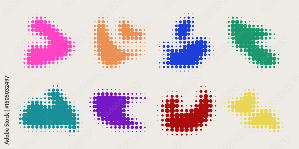Poster vibrant halftone blob shapes - dotted colorful amorphous forms, round particles compositions, color 