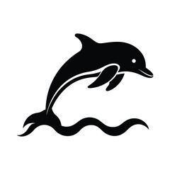 Naklejka premium silhouette of a playful dolphin jumping in ocean water vector illustration
