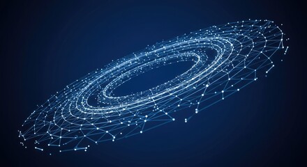 Abstract ring of interconnected points and lines on dark background