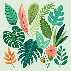 Tropical Leaves and Flowers. A Vibrant Botanical Illustration