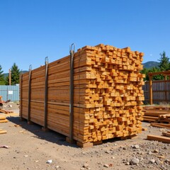 Stacked Lumber at Construction Site
