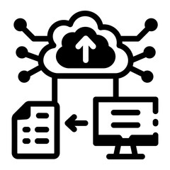 A glyph style icon showing data upload process

