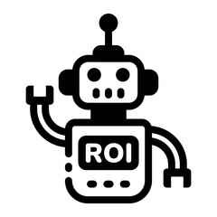 Glyph icon of roi robot calculating investments