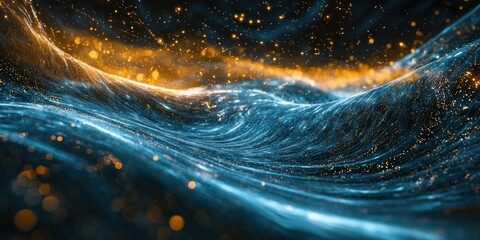 A surreal quantum landscape filled with pulsating energy and fluctuating light particles