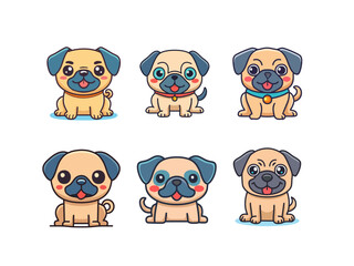 Cute Pug Dog Cartoon Vector – Adorable Funny Face Puppy in Kawaii Style for Kids, Stickers, and Pet Illustrations