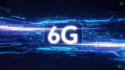 Futuristic digital representation of 6G technology with vibrant neon lines and circuits - Powered by Adobe