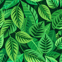 Lush Green Tropical Leaves. Seamless Pattern. Nature Background