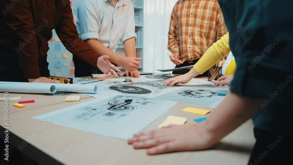 Poster a diverse group of professionals engages in a brainstorming session in a modern office, working coll