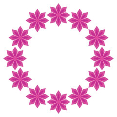 circular pink flower frame design vector on white background