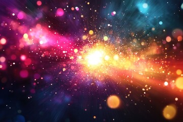 Naklejka premium Colorful light spark effects on a dark background, resembling a festive burst of energy.