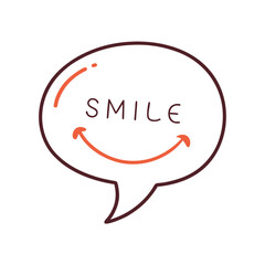 Simple smiling face illustration within a speech bubble symbolizing positive emotions and happiness