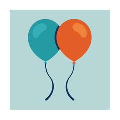 Colorful balloon duo in teal and orange floating against a pastel blue background