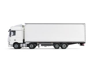 a european white trailer facing to the left, truck not included, professional photo-realistic studio photography, captured against a white background on transparency background
