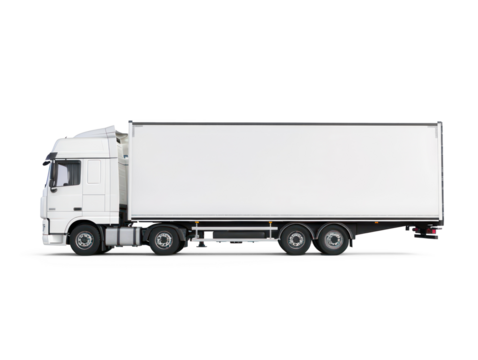 a european white trailer facing to the left, truck not included, professional photo-realistic studio photography, captured against a white background on transparency background
