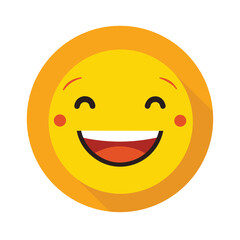 Cheerful and happy smiley face emoji cartoon illustration with orange shadow details