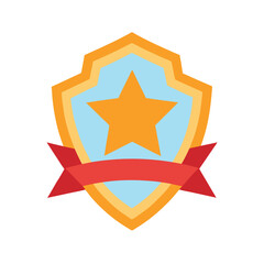 Obraz premium Colorful award icon design with star shield and red ribbon symbol of success and achievement