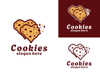 Cookies Love logo design vector template. Cookies heart logo design icon