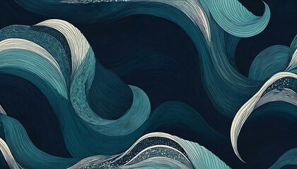 Abstract composition features a cascade of teal liquid with vibrant, rounded droplets forming below