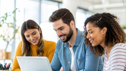 Engaged Professionals Working as Team in Bright Coworking Space
