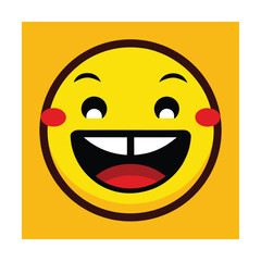 Smiling face emoji with rosy cheeks expressing happiness and joy on yellow background