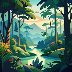Serene River in Lush Tropical Forest. A Breathtaking Landscape