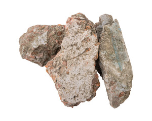 Broken concrete rubble debris isolated on transparent background