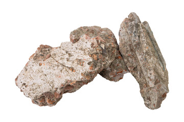 Broken concrete rubble debris isolated on transparent background