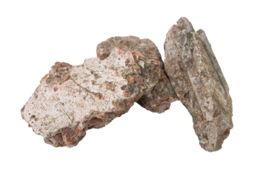 Broken concrete rubble debris isolated on transparent background