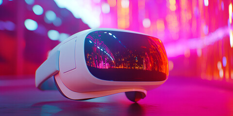 Modern Virtual Reality Headset with Neon Lights in Futuristic Setting