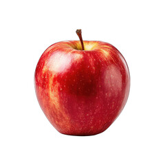 A single, ripe, red apple with subtle yellow streaks, glossy skin, and a short stem, set against a black background