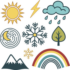 Obraz premium weather icons sun rain snow rainbow lightning tree 