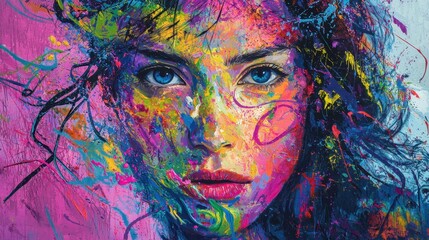 Vivid Abstract Portrait of a Young Woman with Colorful Splashes