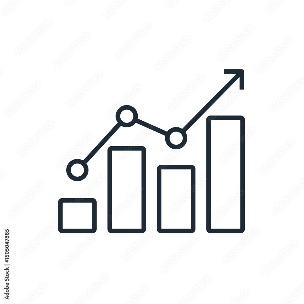 Poster growth chart with up arrow.acceleration of processes. business analytics. vector linear icon illustr