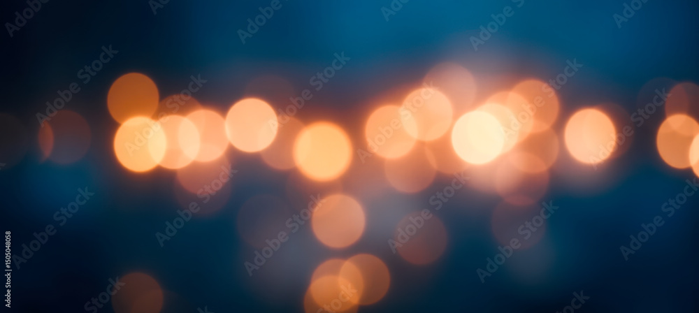 Poster golden dreamy bokeh lights softly scattered on blue background creating peaceful visual glow for ele